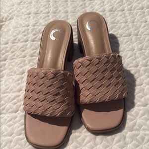 Women's Woven Tan Slide Sandals
